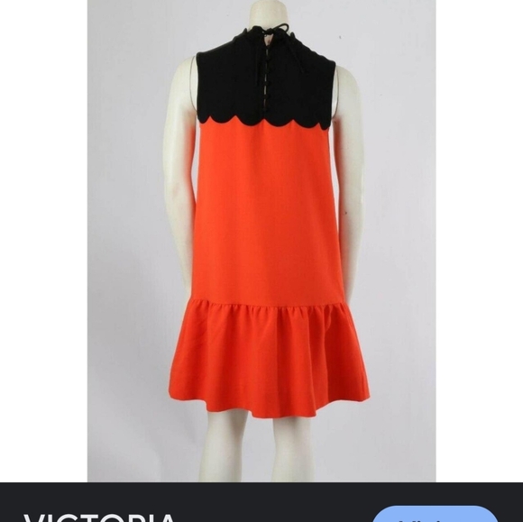 Victoria Beckham For Target Crew Neck Mini Shift Dress. Red with a black scallop - Picture 3 of 10